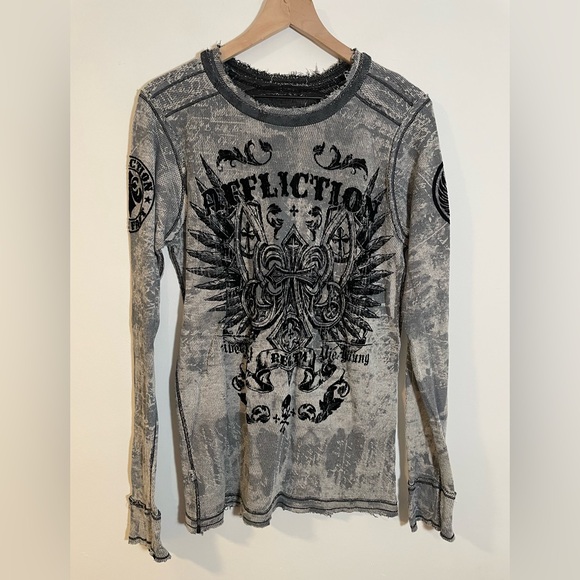 Affliction Other - Affliction Thermal Long Sleeve Shirt Graphic Reversible Live Fast Gray Medium